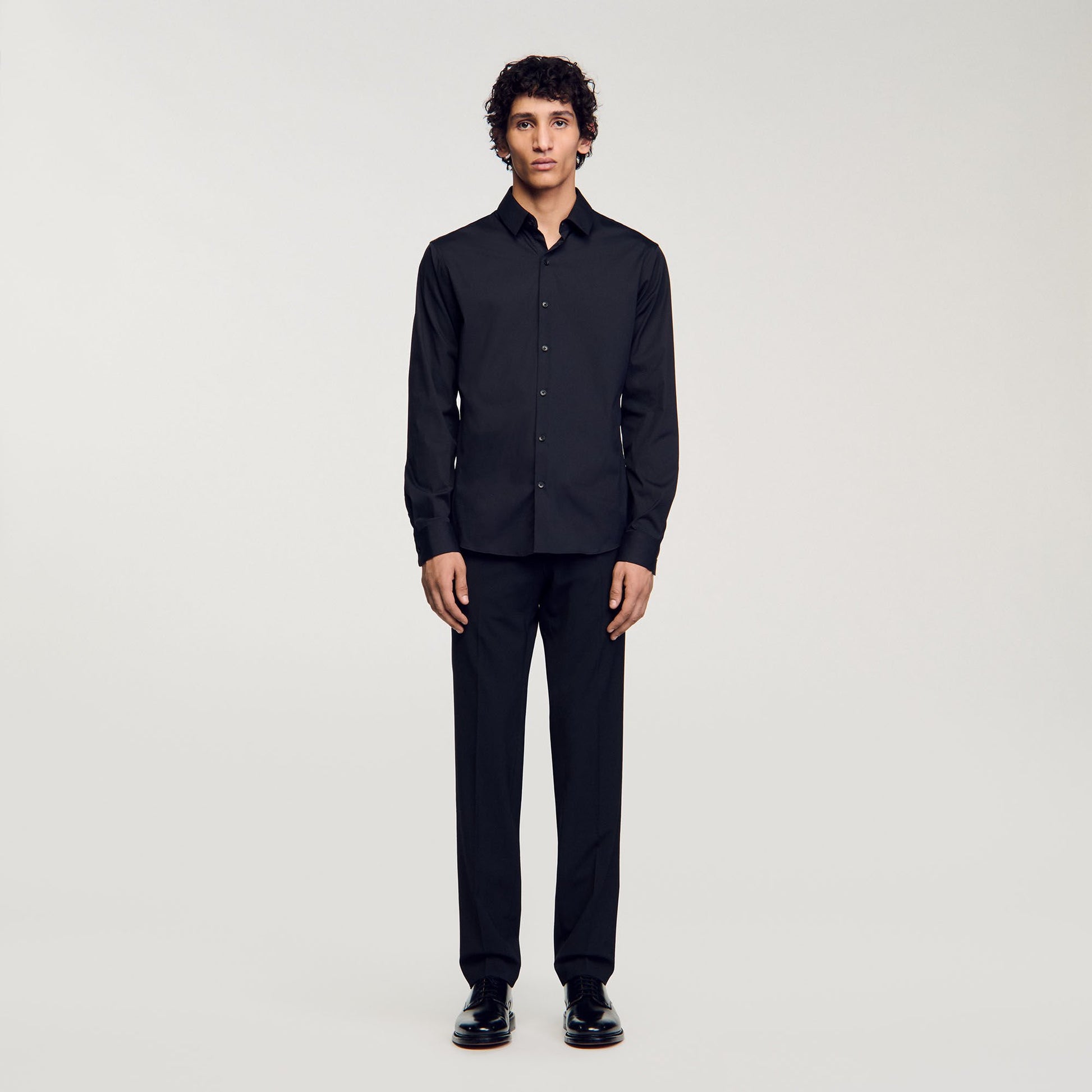 Sandro Fitted stretch cotton shirt Black
