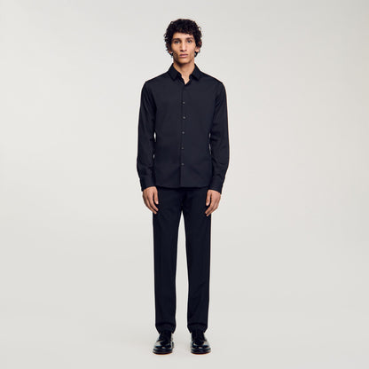 Sandro Fitted stretch cotton shirt Black