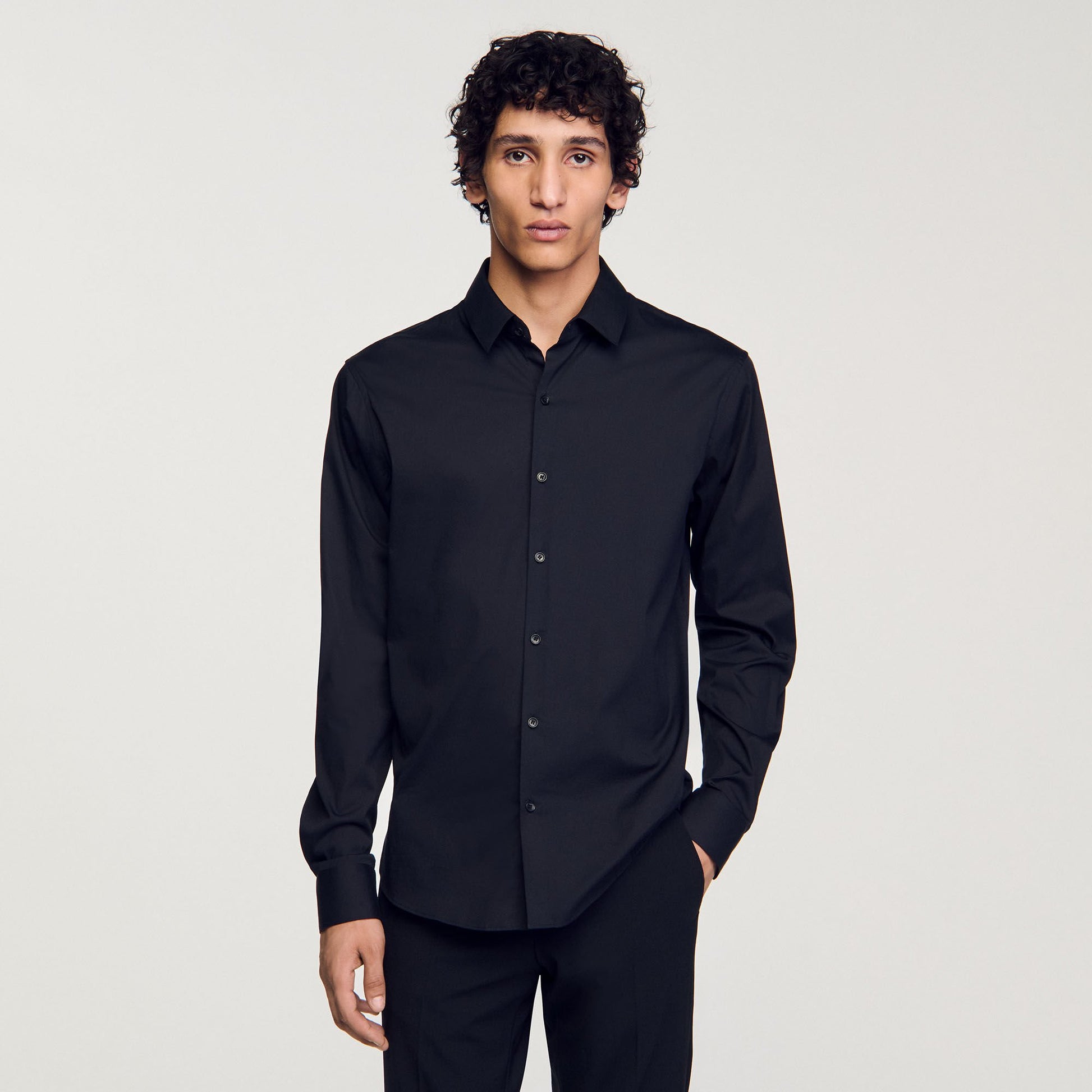 Sandro Fitted stretch cotton shirt Black