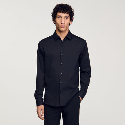 Sandro Fitted stretch cotton shirt Black