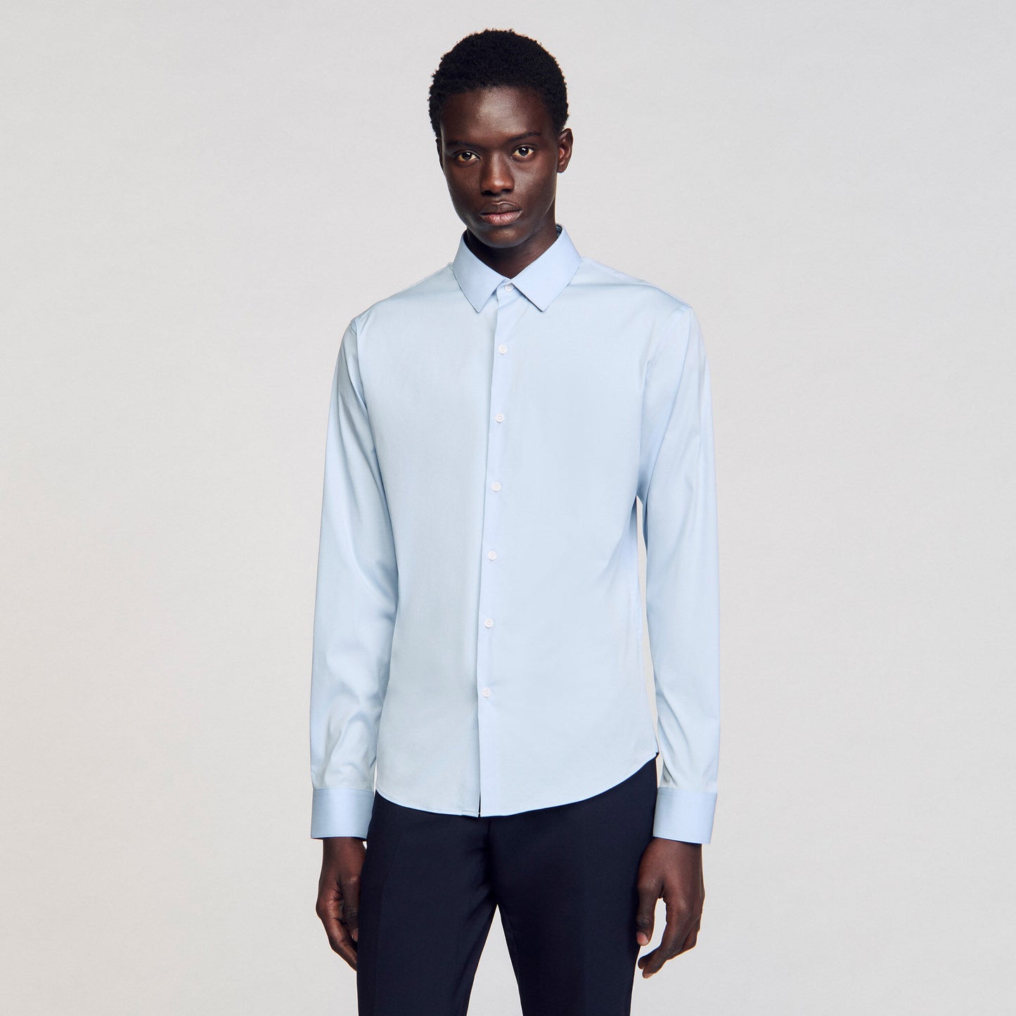 Sandro Fitted stretch cotton shirt Sky Blue