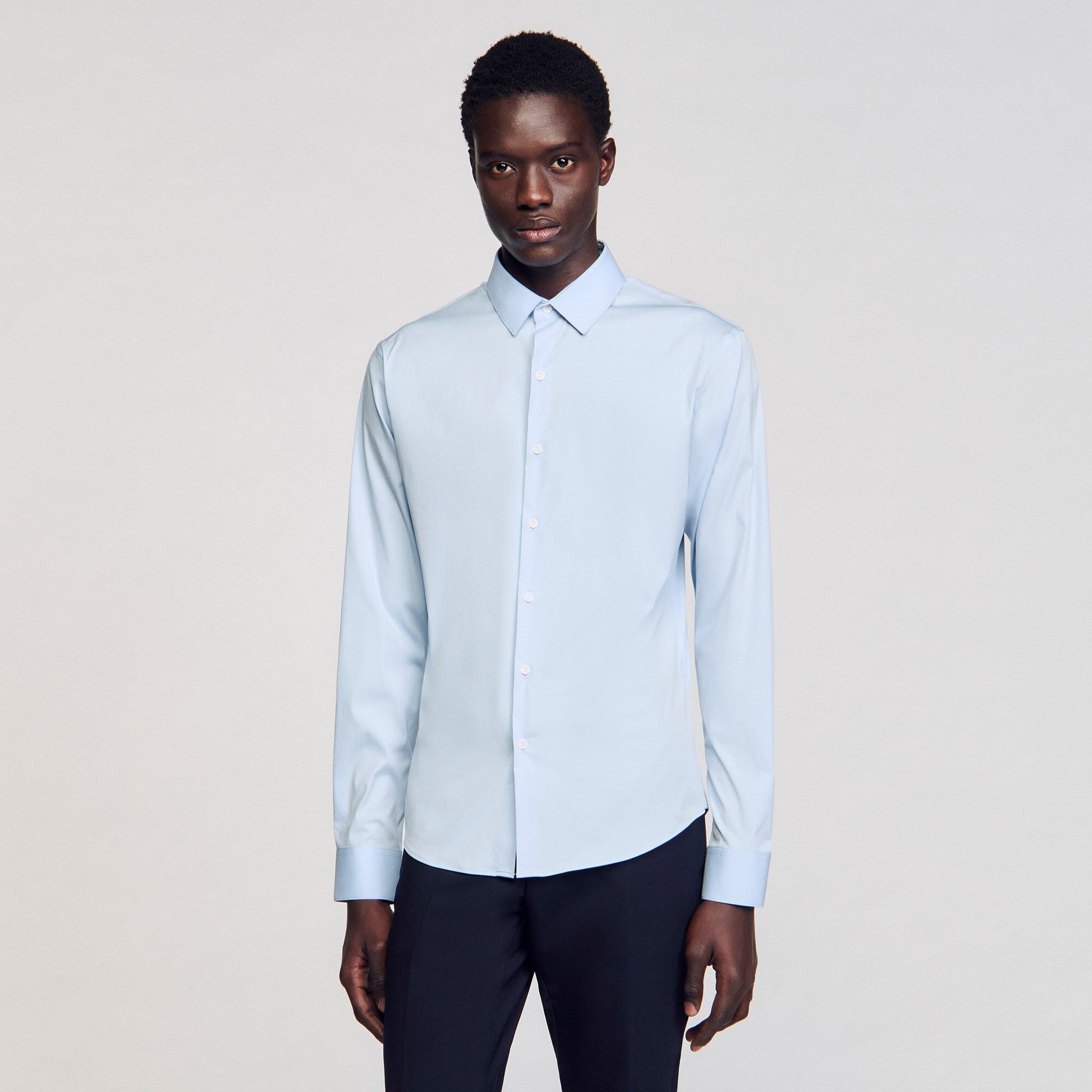 Sandro Fitted stretch cotton shirt Sky Blue