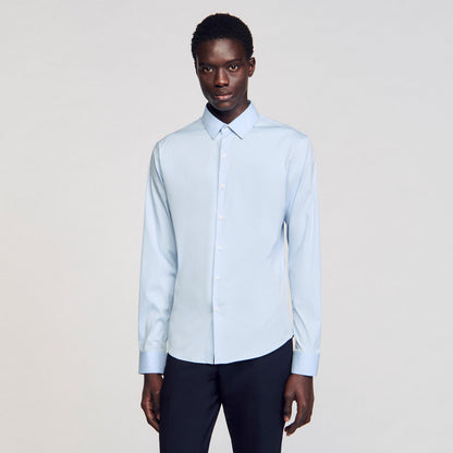 Sandro Fitted stretch cotton shirt Sky Blue