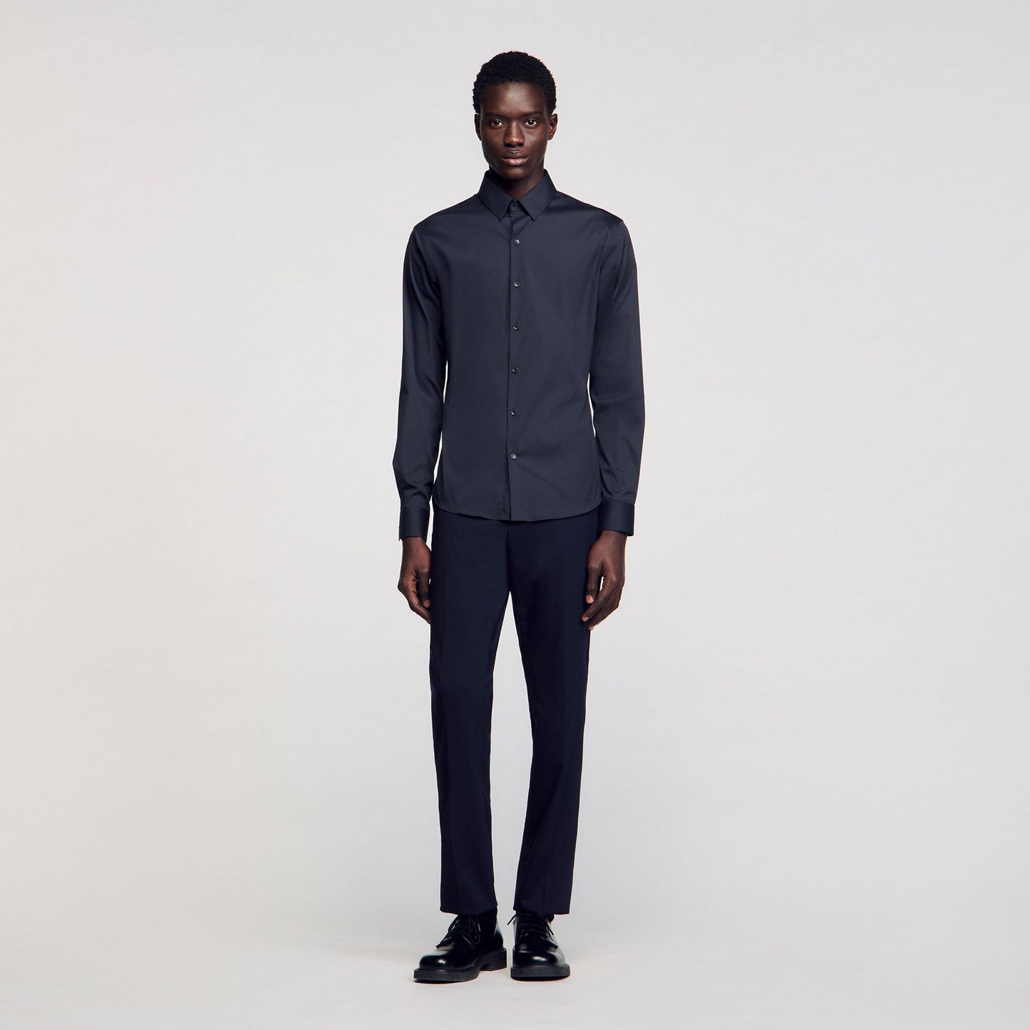 Sandro Fitted stretch cotton shirt Navy Blue