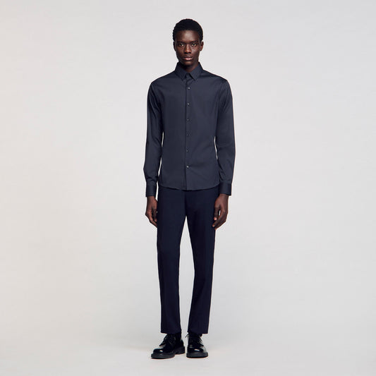 Sandro Fitted stretch cotton shirt Navy Blue