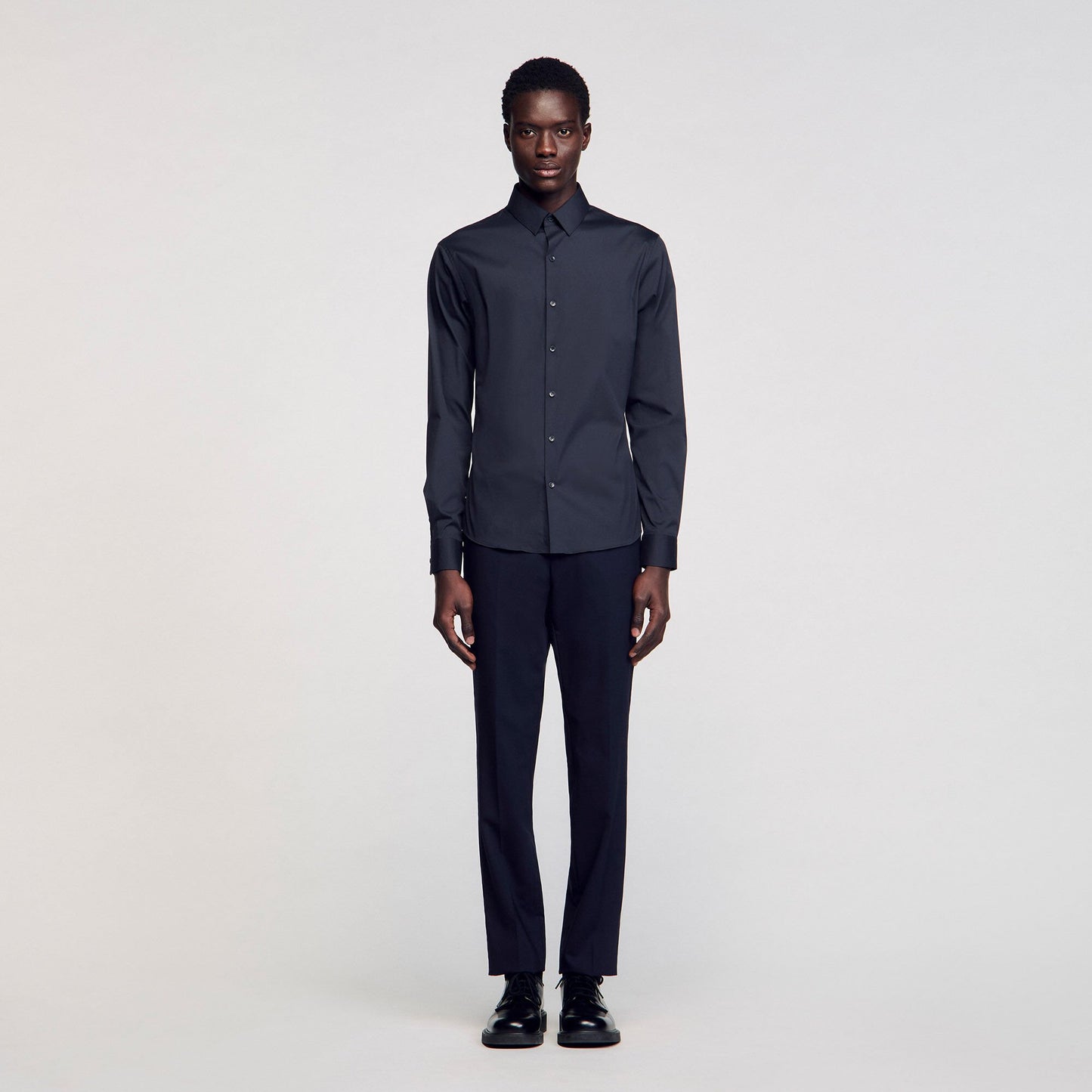 Sandro Fitted stretch cotton shirt Navy Blue