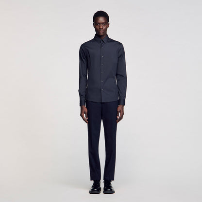 Sandro Fitted stretch cotton shirt Navy Blue