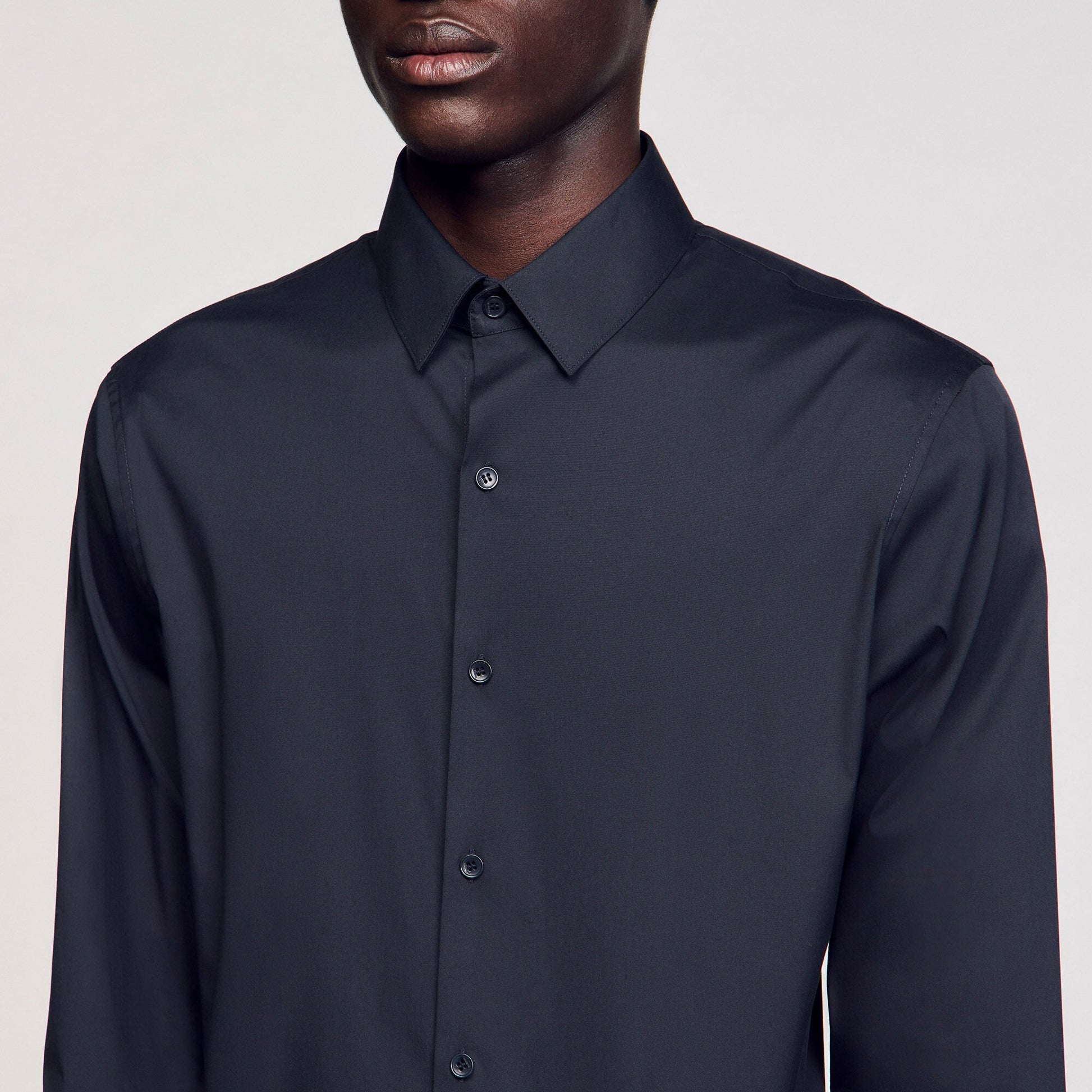 Sandro Fitted stretch cotton shirt Navy Blue