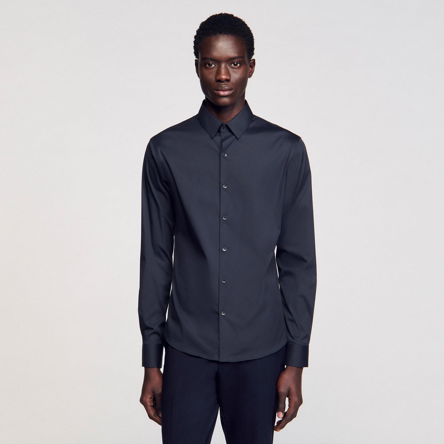 Sandro Fitted stretch cotton shirt Navy Blue