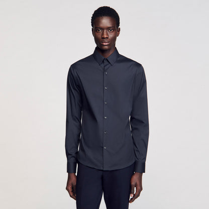 Sandro Fitted stretch cotton shirt Navy Blue