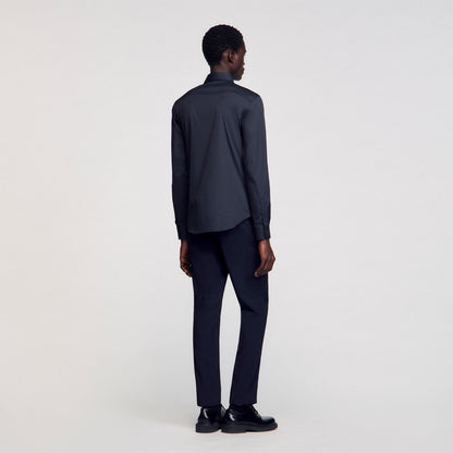 Sandro Fitted stretch cotton shirt Navy Blue