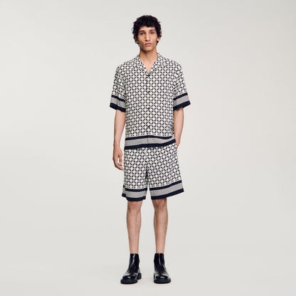 Sandro Square Cross short-sleeved shirt Ecru / Navy