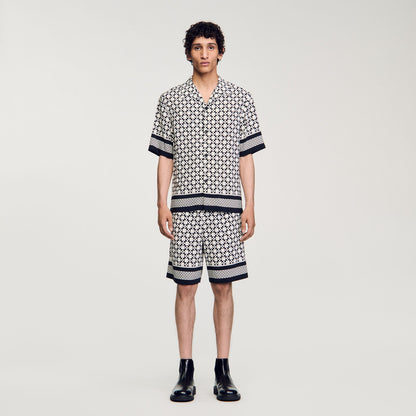 Sandro Square Cross short-sleeved shirt Ecru / Navy