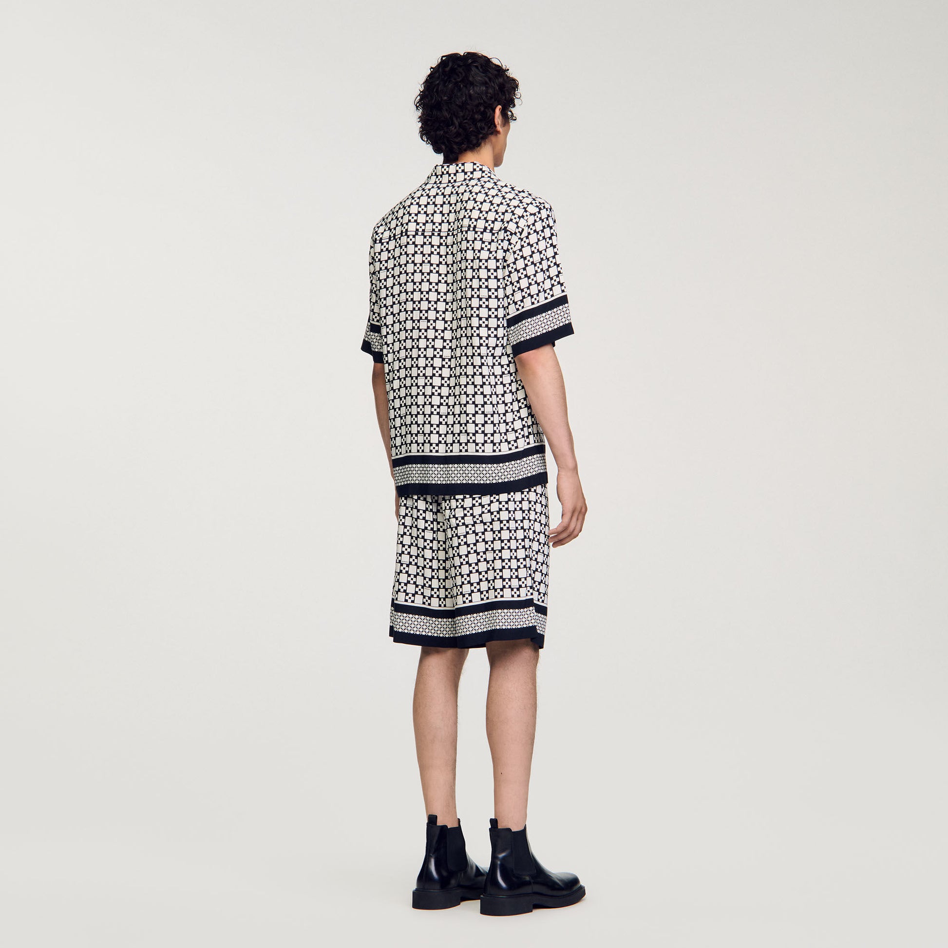 Sandro Square Cross short-sleeved shirt Ecru / Navy