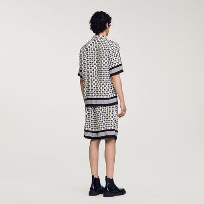 Sandro Square Cross short-sleeved shirt Ecru / Navy