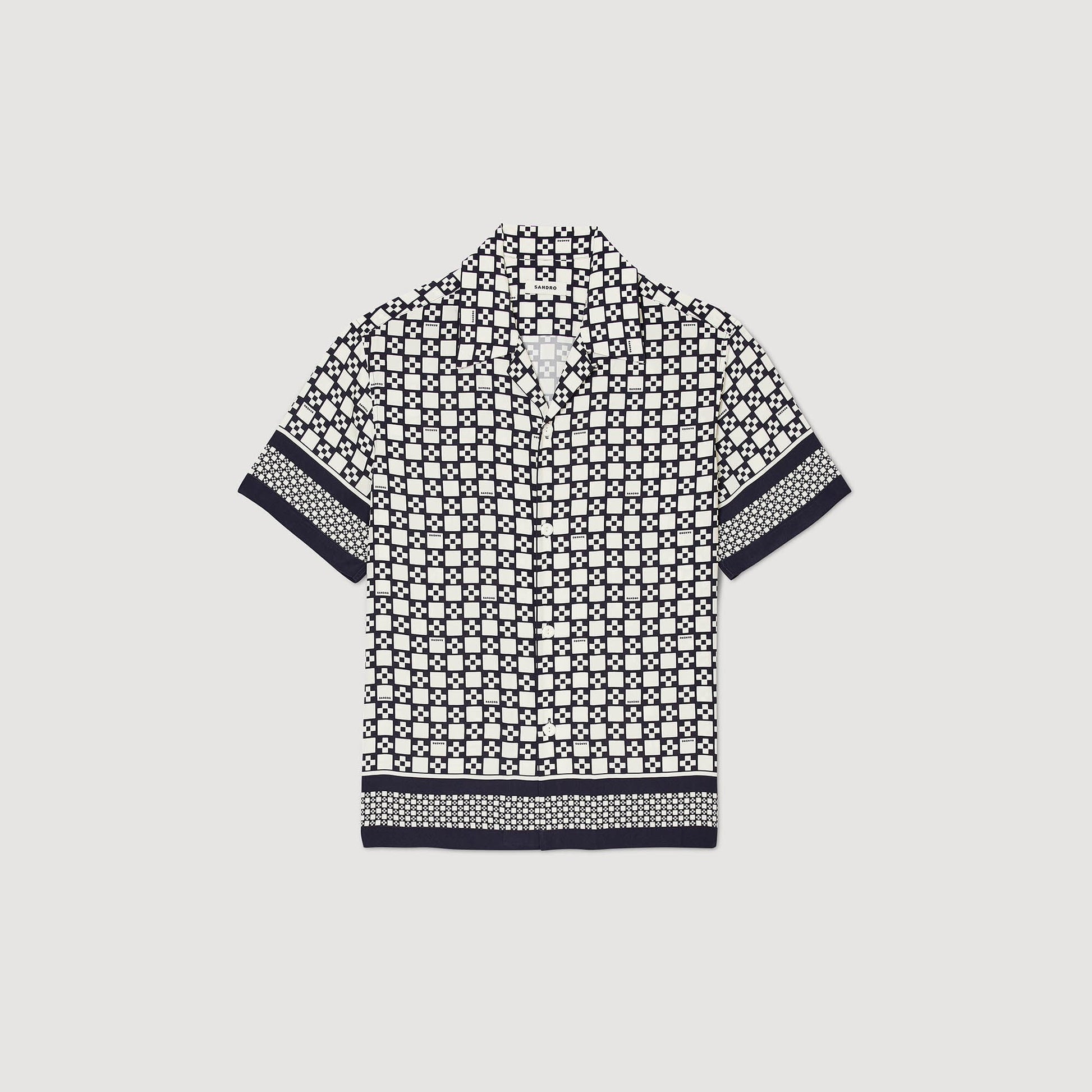 Sandro Square Cross short-sleeved shirt Ecru / Navy