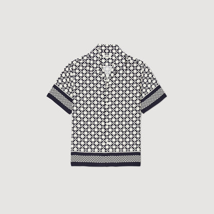 Sandro Square Cross short-sleeved shirt Ecru / Navy