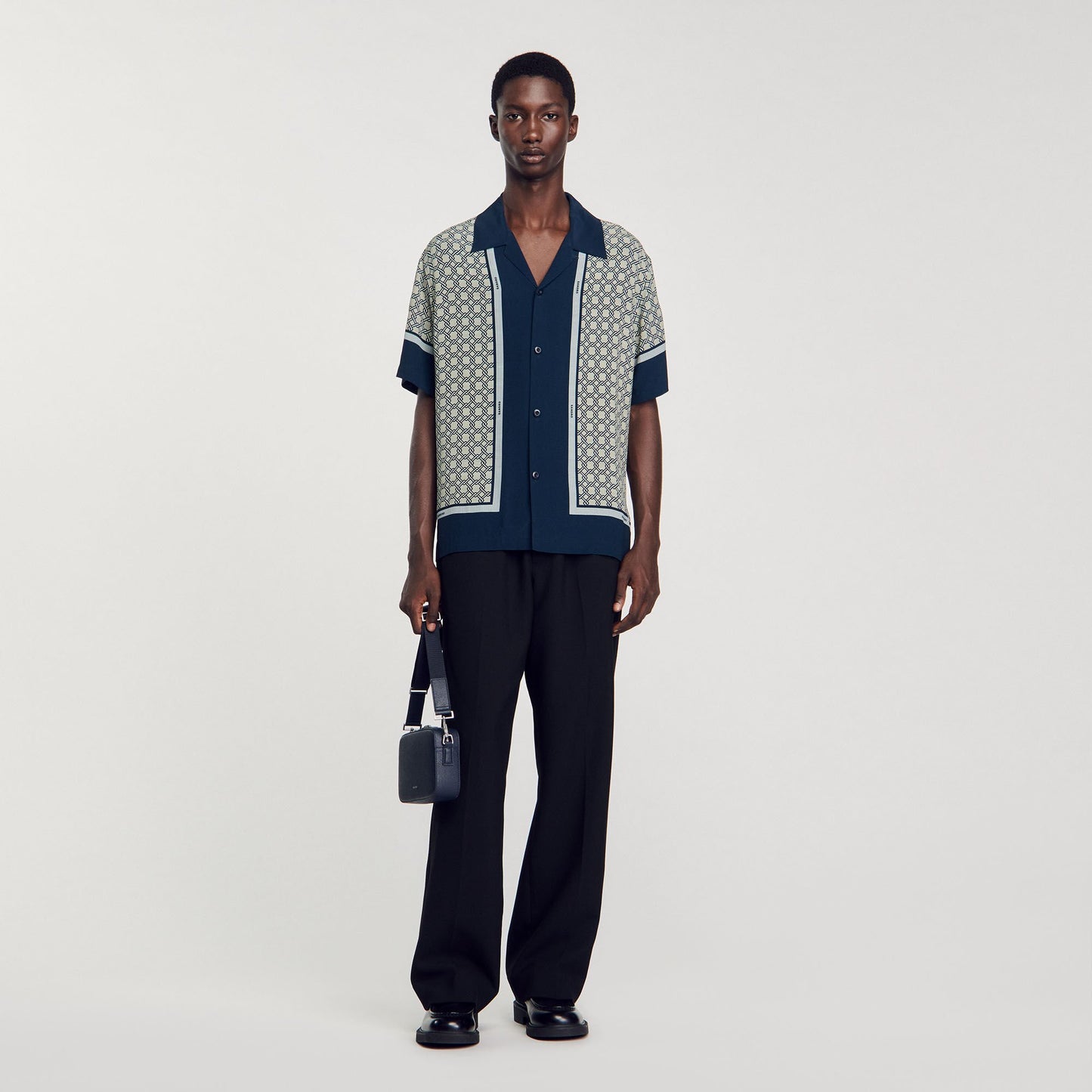 Sandro Short-sleeved patterned shirt Dark Blue