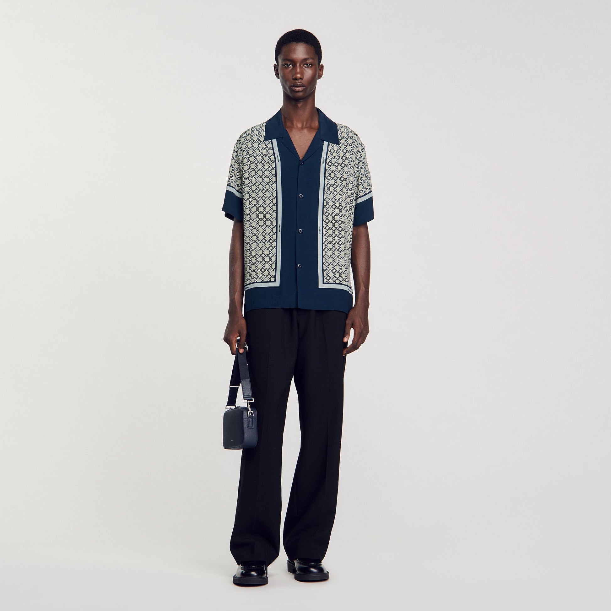 Sandro Short-sleeved patterned shirt Dark Blue