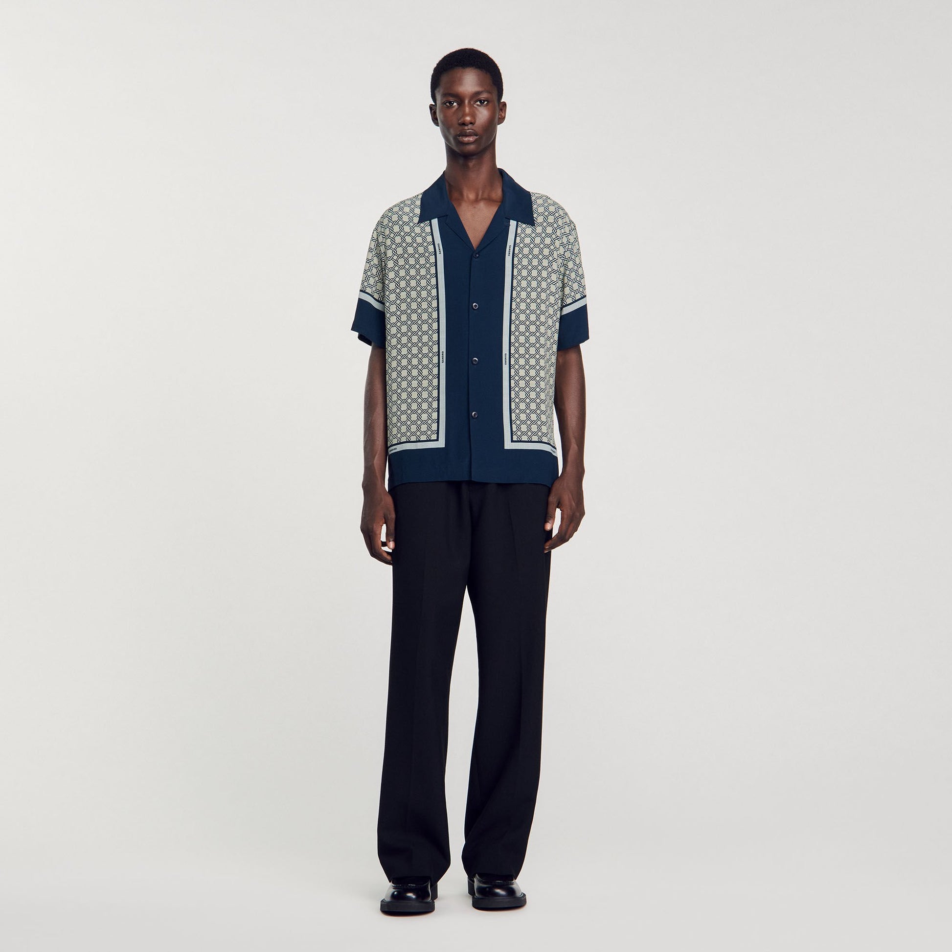 Sandro Short-sleeved patterned shirt Dark Blue