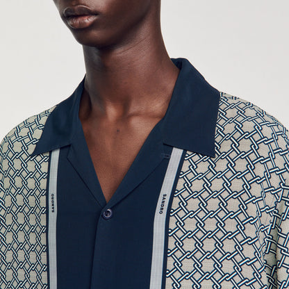 Sandro Short-sleeved patterned shirt Dark Blue
