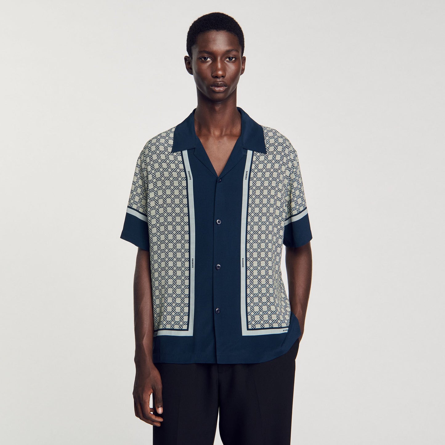 Sandro Short-sleeved patterned shirt Dark Blue