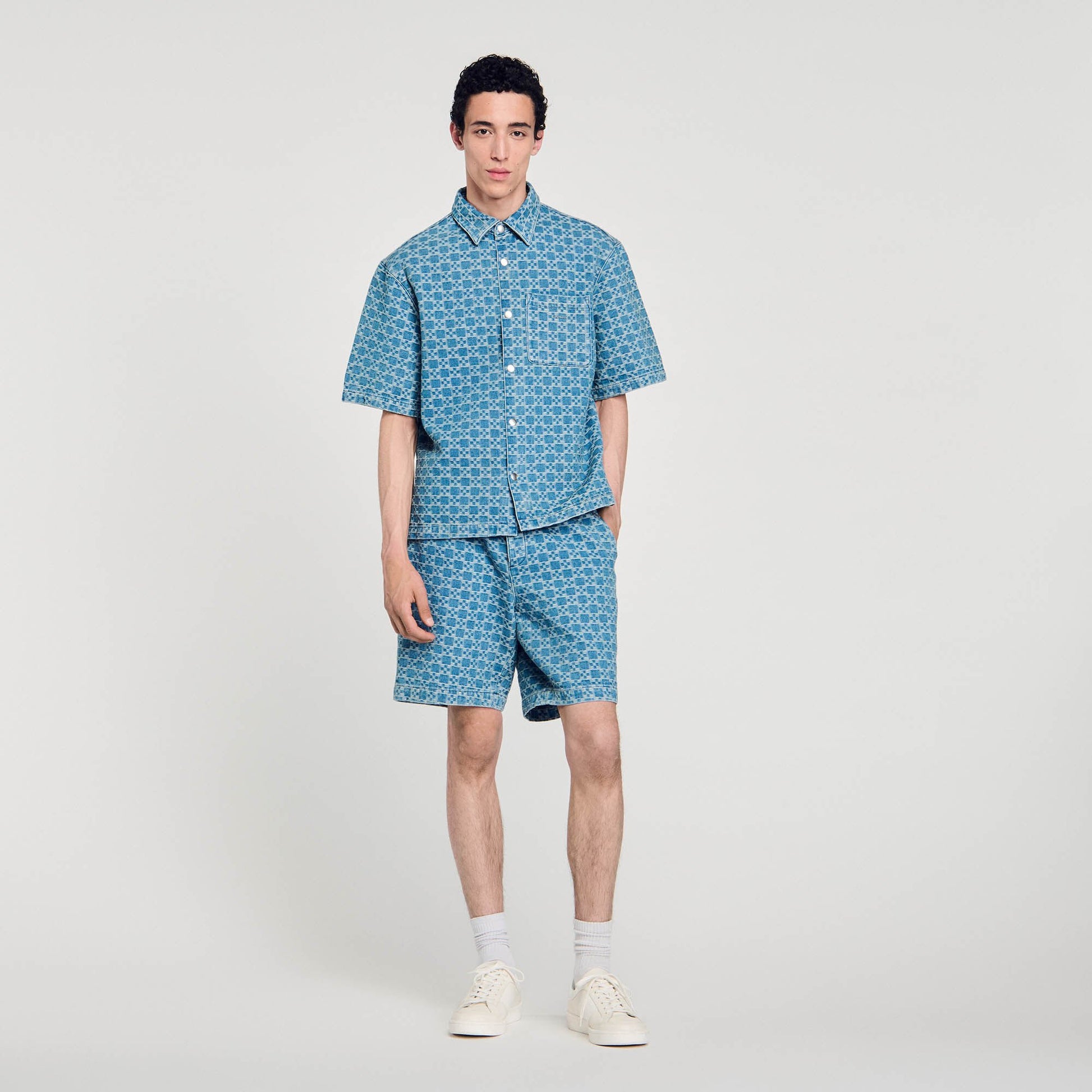 Sandro Square cross denim shirt Sky Blue