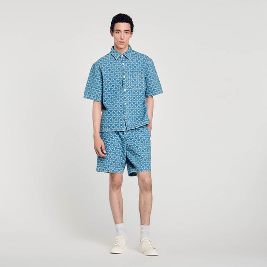 Sandro Square cross denim shirt Sky Blue