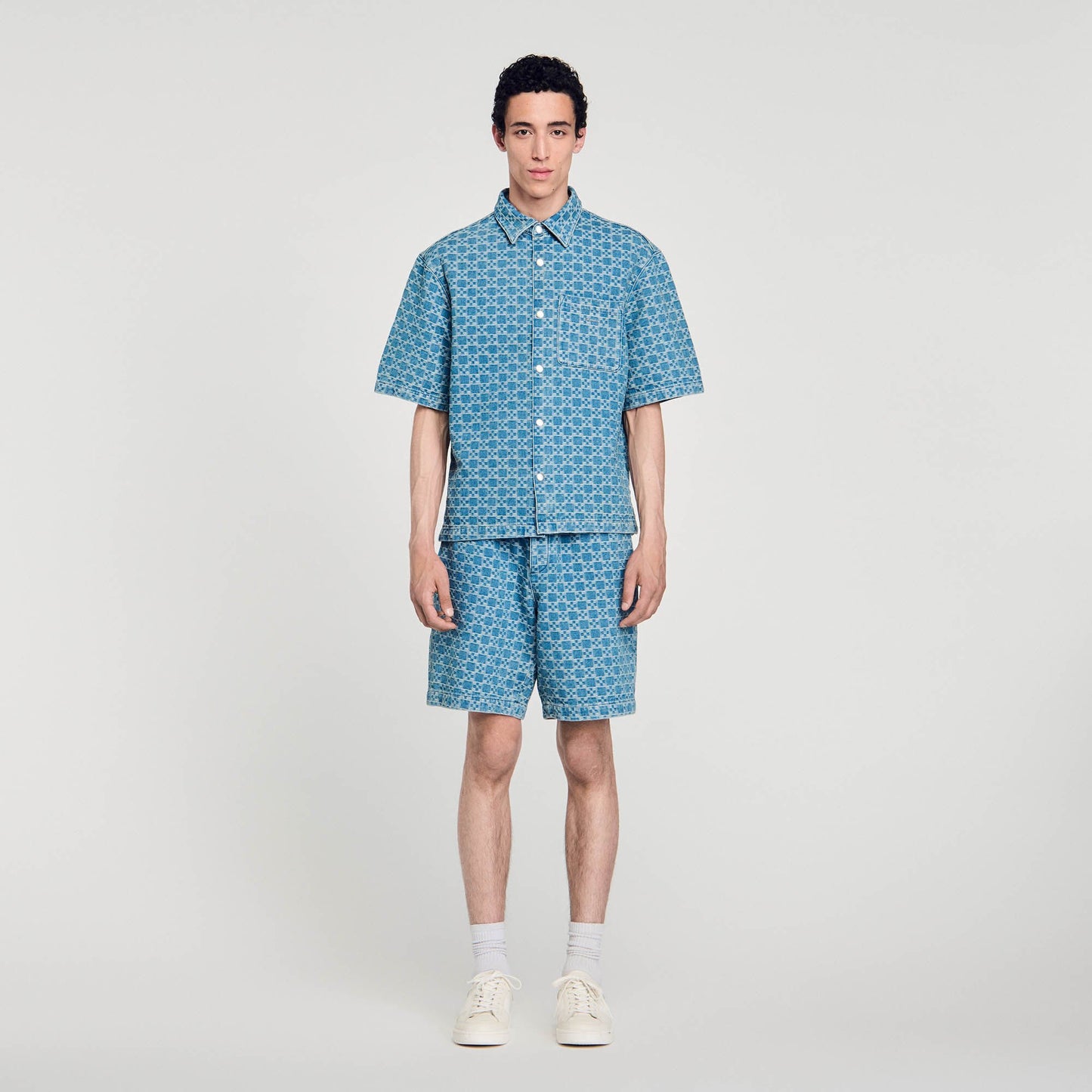 Sandro Square cross denim shirt Sky Blue