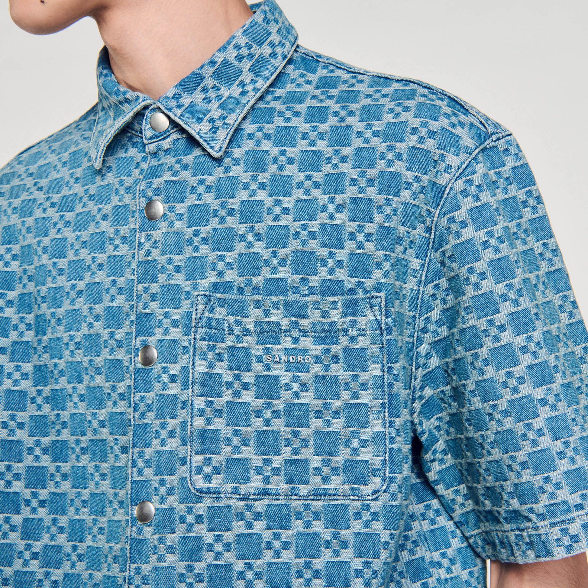Sandro Square cross denim shirt Sky Blue