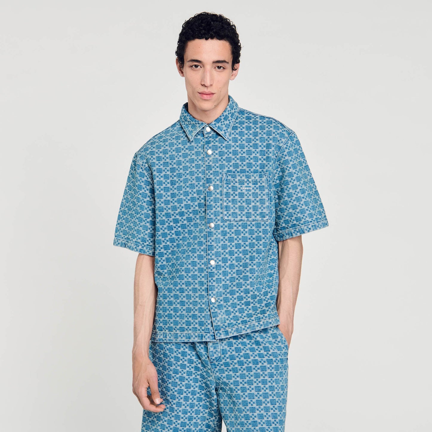 Sandro Square cross denim shirt Sky Blue