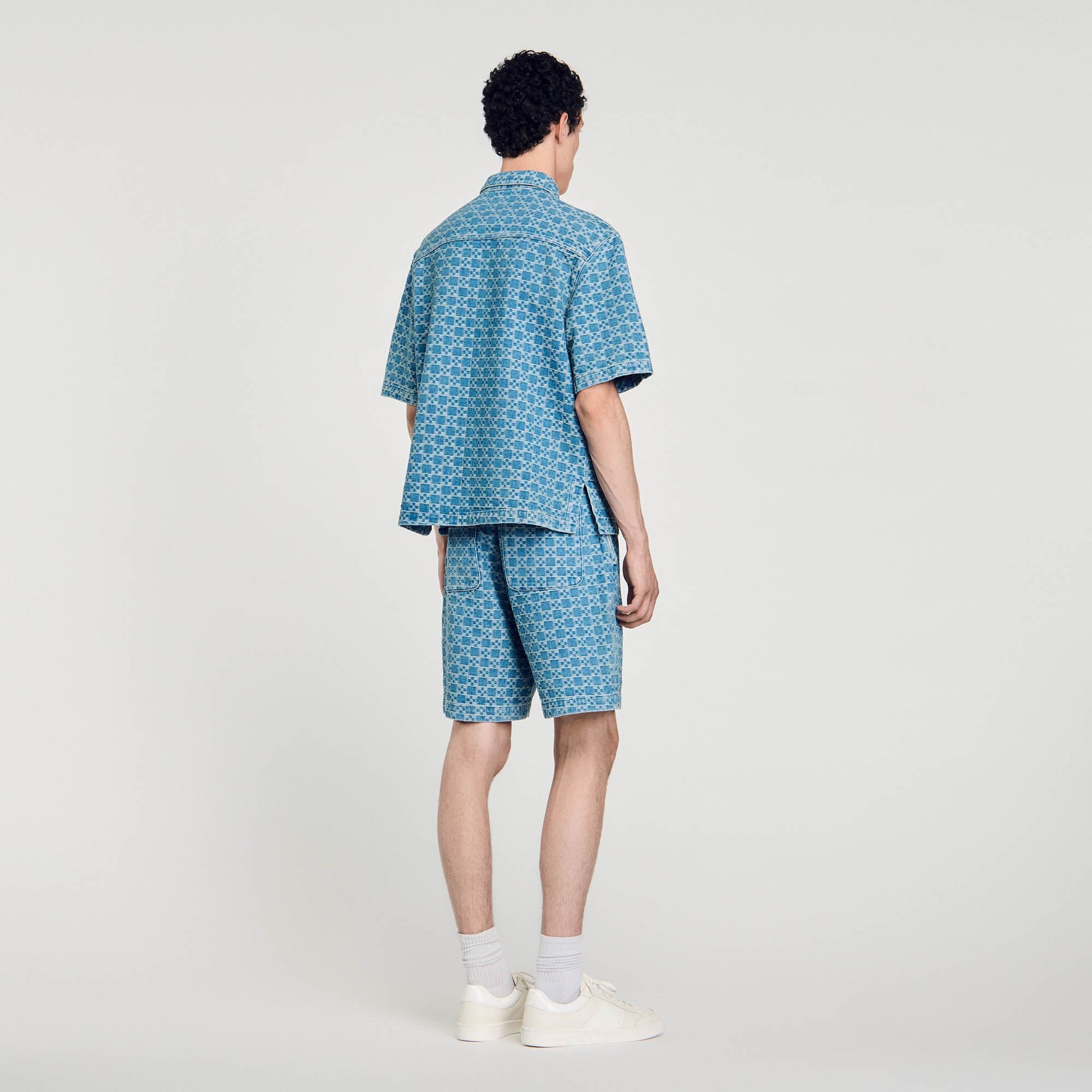 Sandro Square cross denim shirt Sky Blue