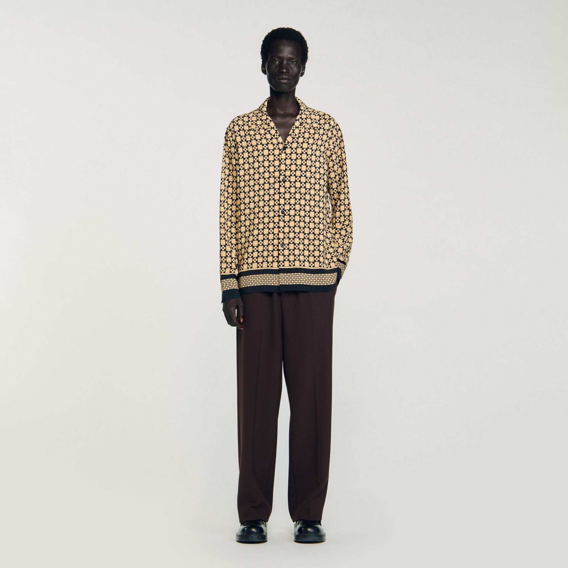 Sandro Printed loose-fit shirt Beige