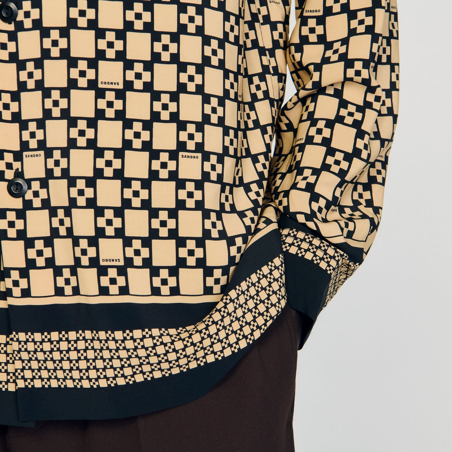 Sandro Printed loose-fit shirt Beige