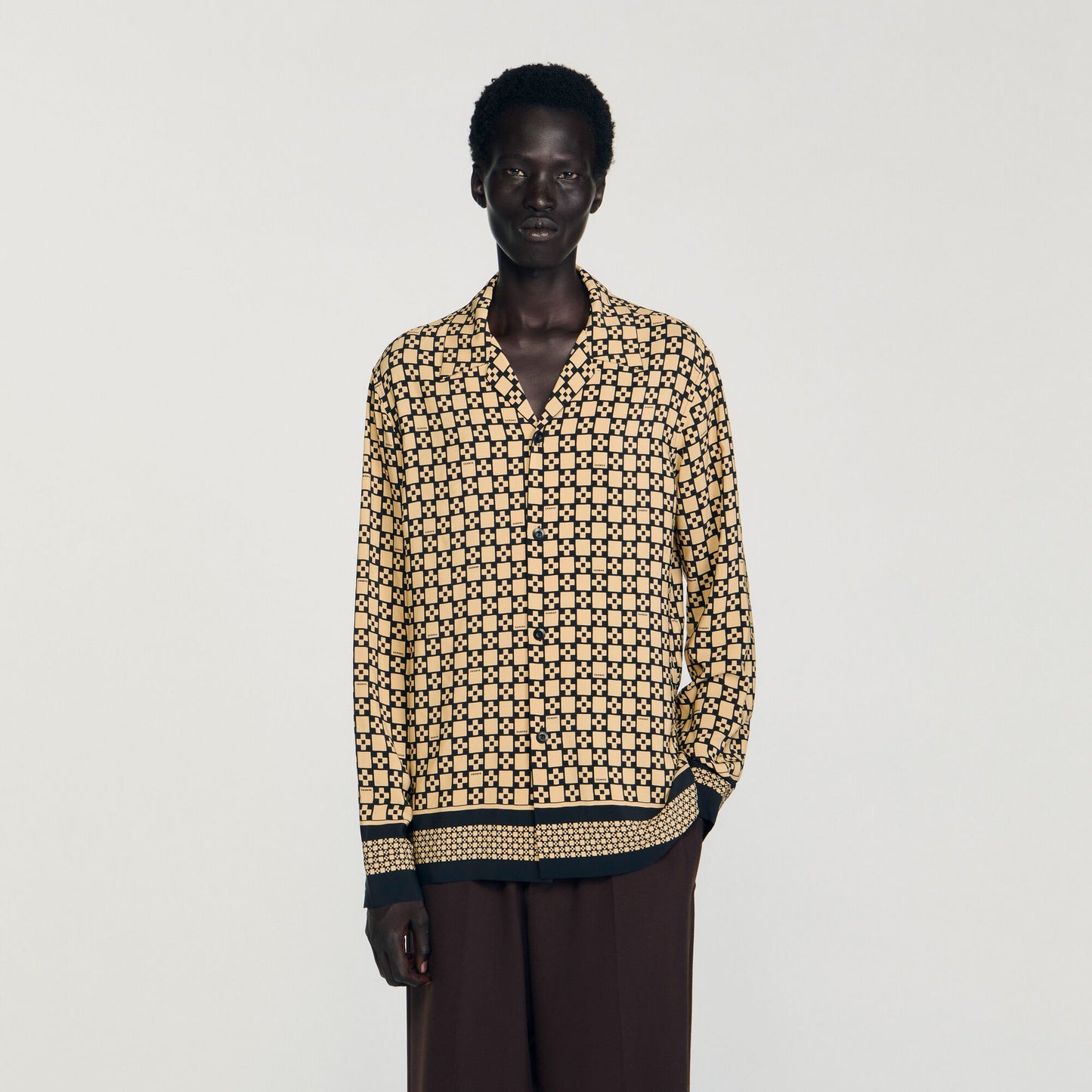 Sandro Printed loose-fit shirt Beige