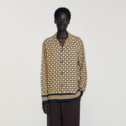 Sandro Printed loose-fit shirt Beige