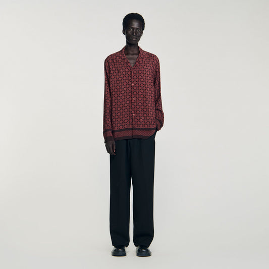 Sandro Printed loose-fit shirt Cognac