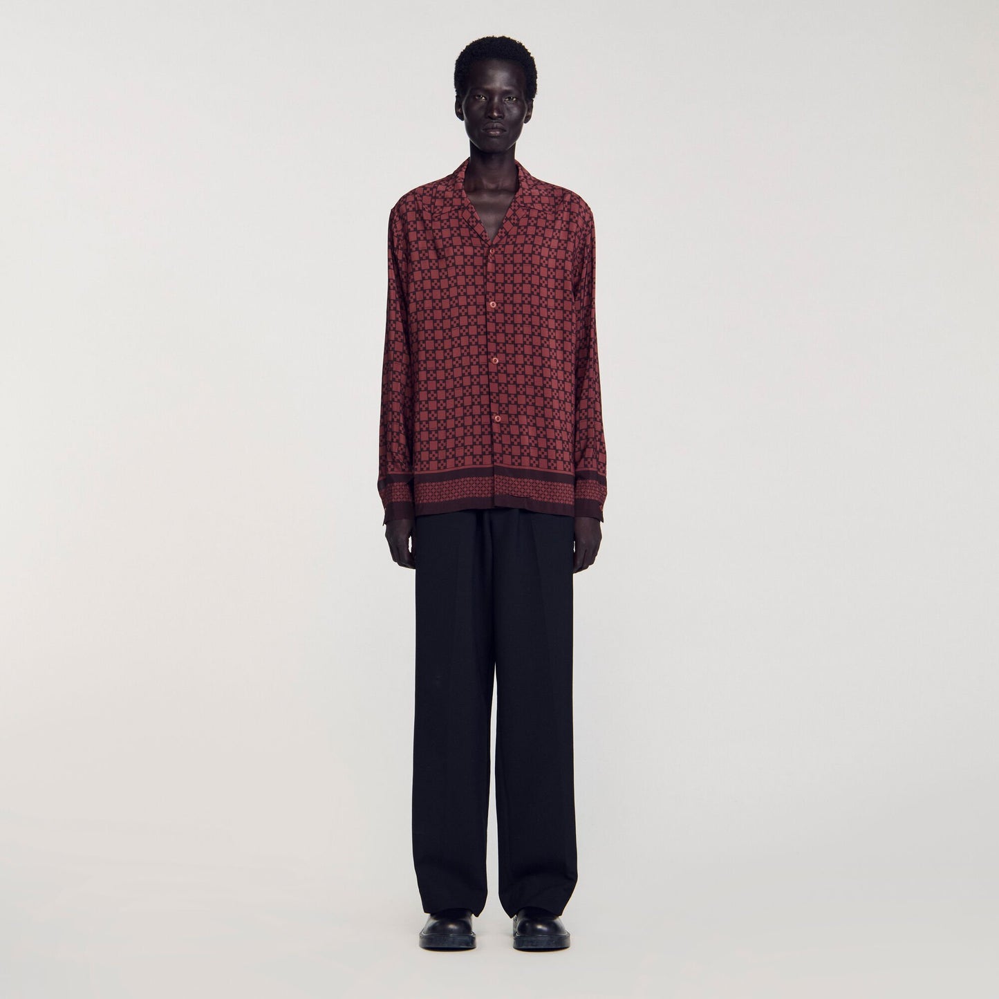 Sandro Printed loose-fit shirt Cognac