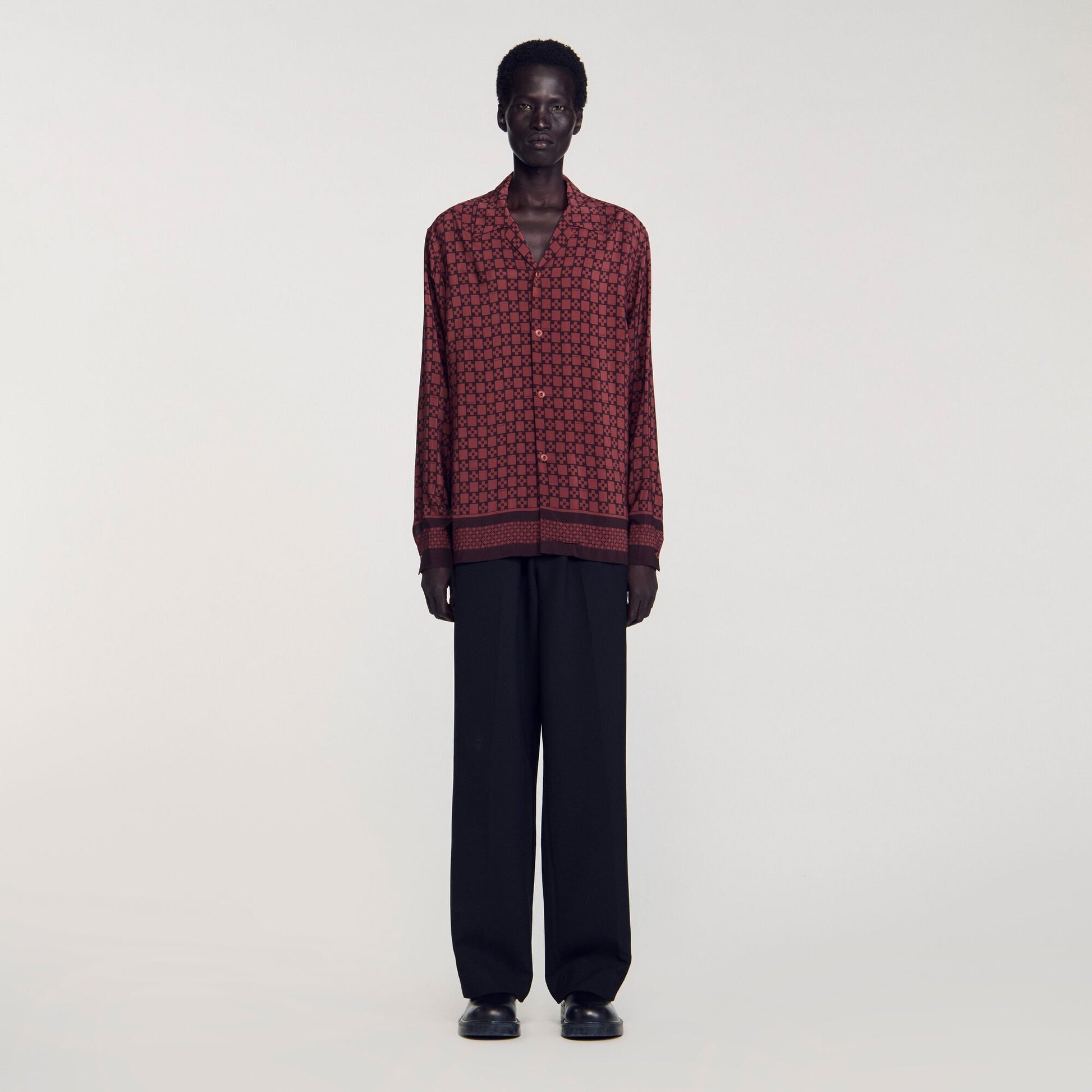 Sandro Printed loose-fit shirt Cognac