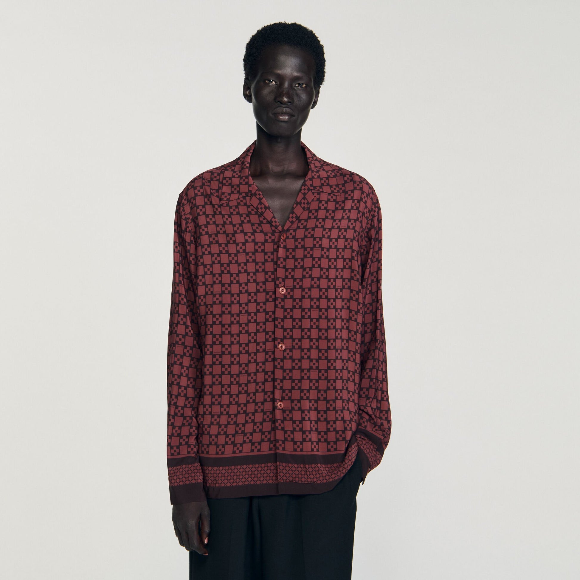 Sandro Printed loose-fit shirt Cognac