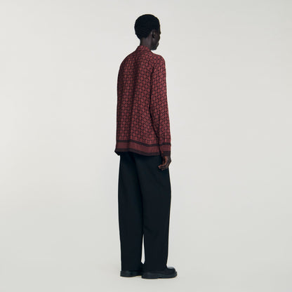 Sandro Printed loose-fit shirt Cognac