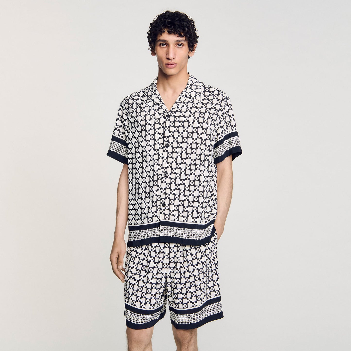 Sandro Square Cross motif flowing shirt Black