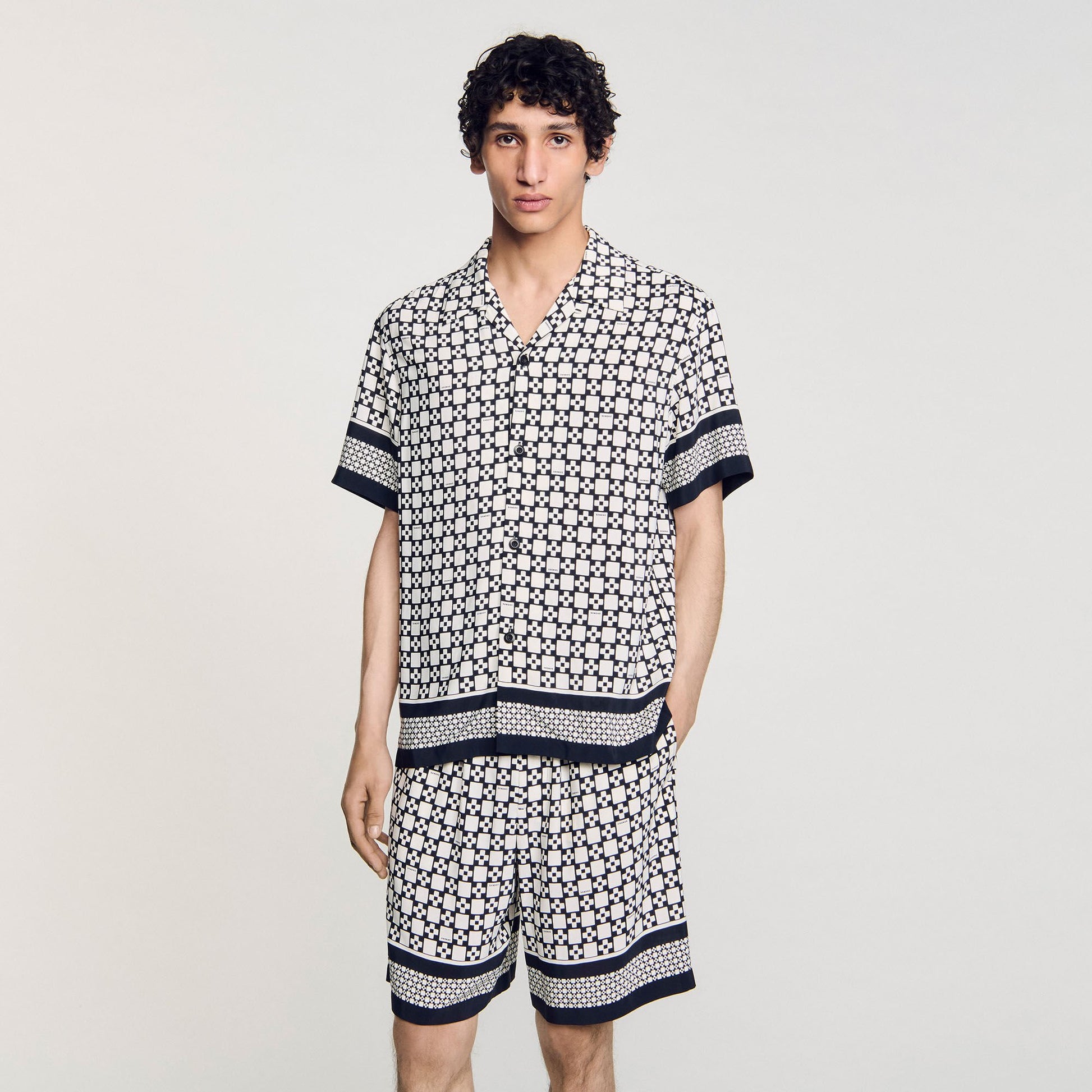 Sandro Square Cross motif flowing shirt Black
