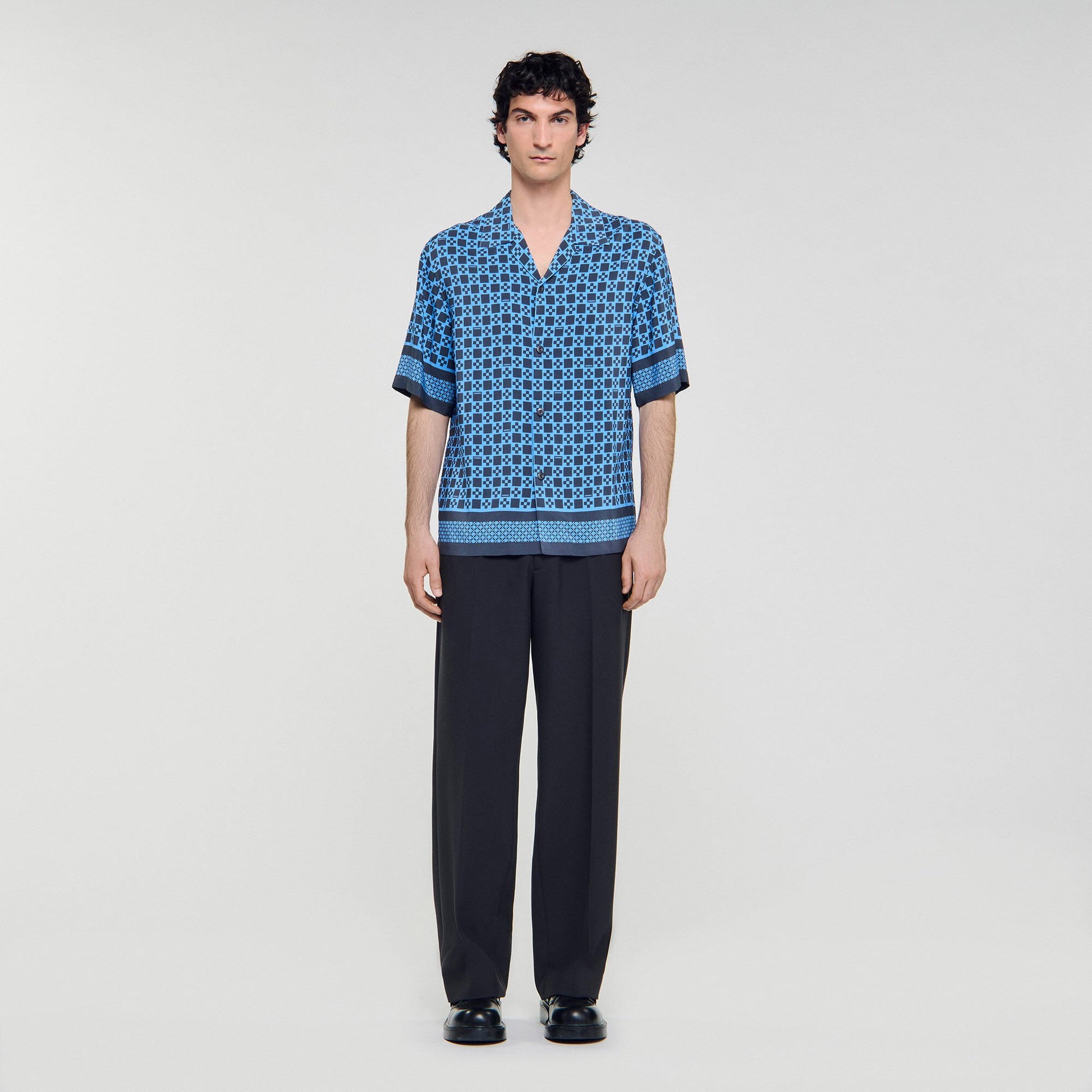 Sandro Square Cross motif flowing shirt Sky Blue