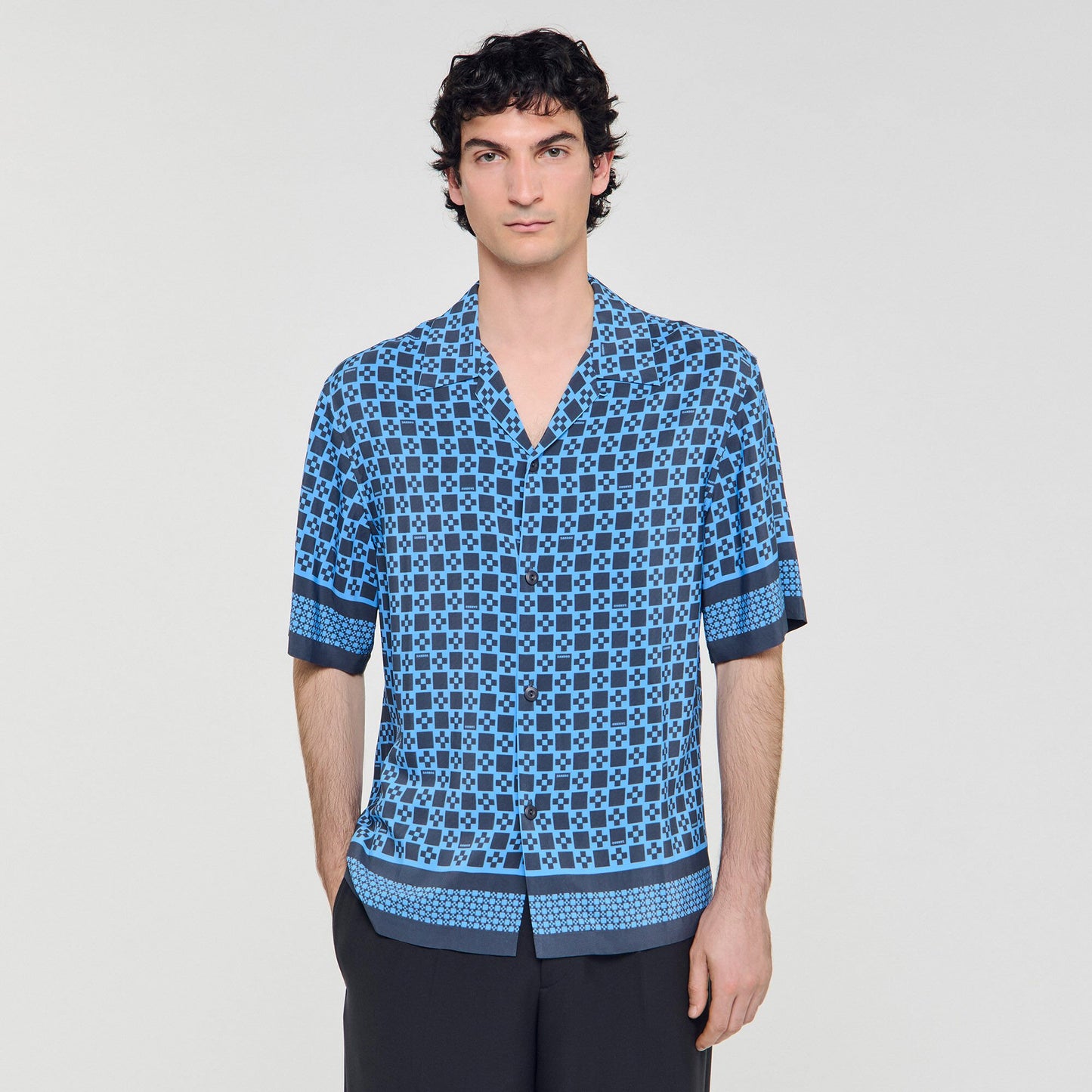 Sandro Square Cross motif flowing shirt Sky Blue