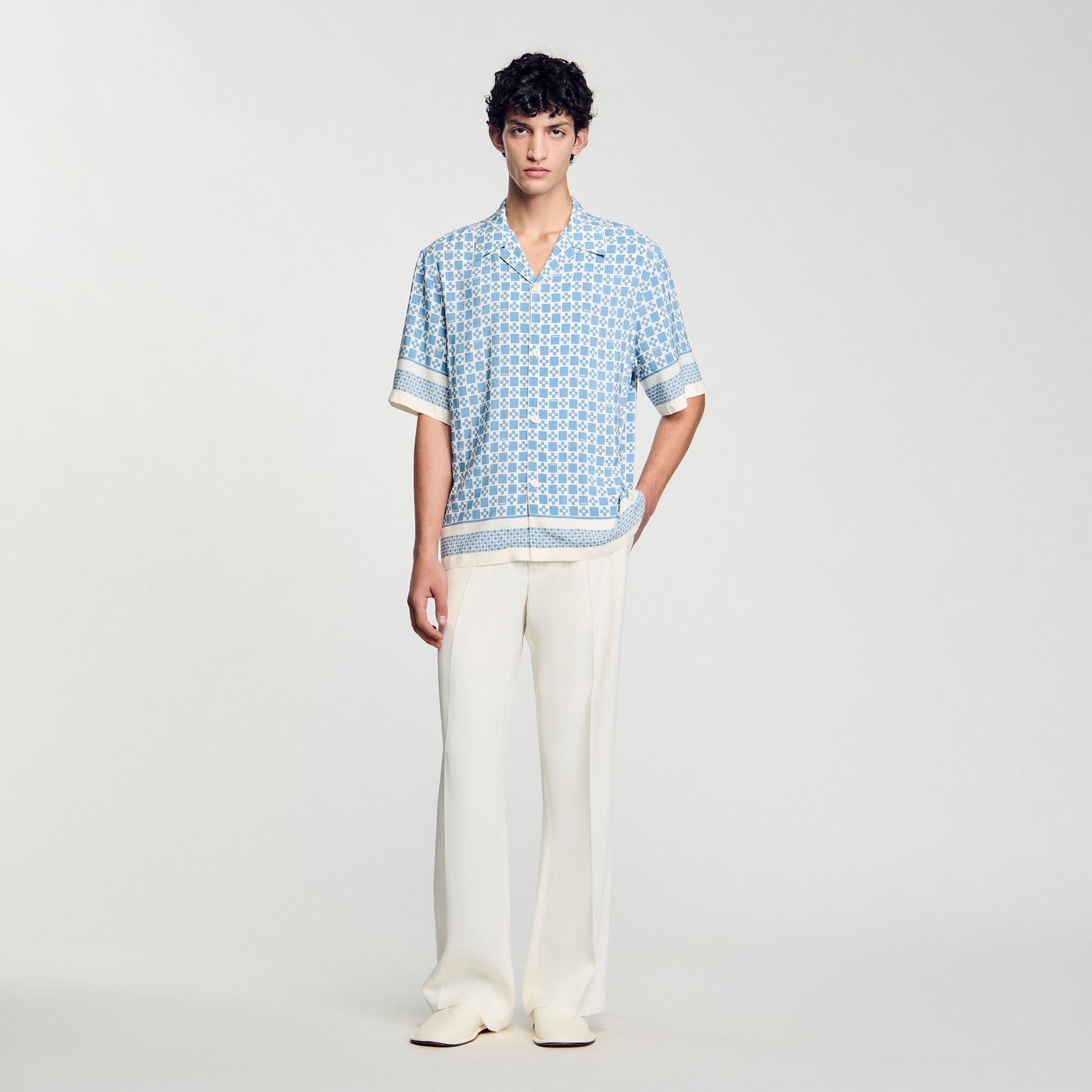 Sandro Square Cross motif flowing shirt Blue Sky