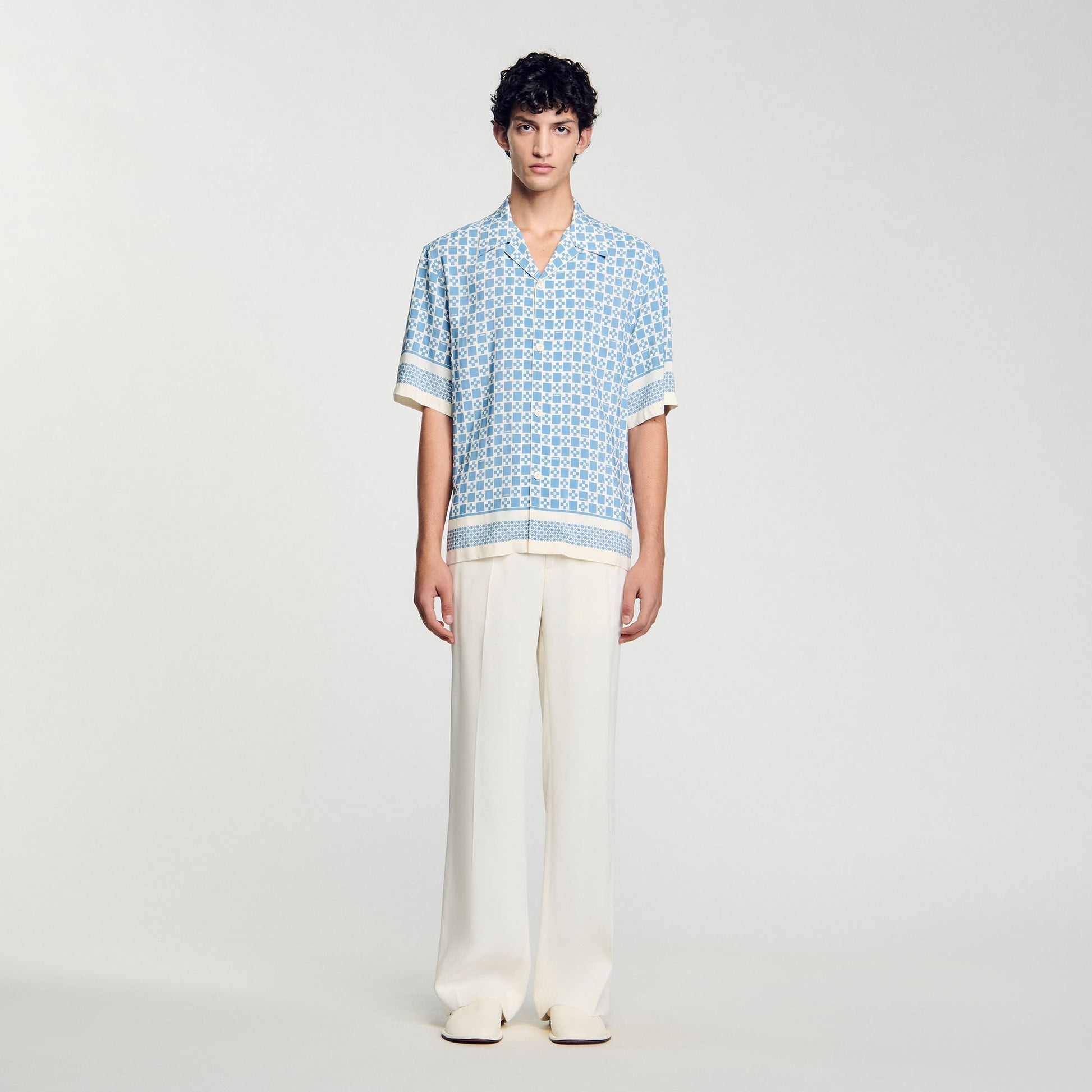 Sandro Square Cross motif flowing shirt Blue Sky