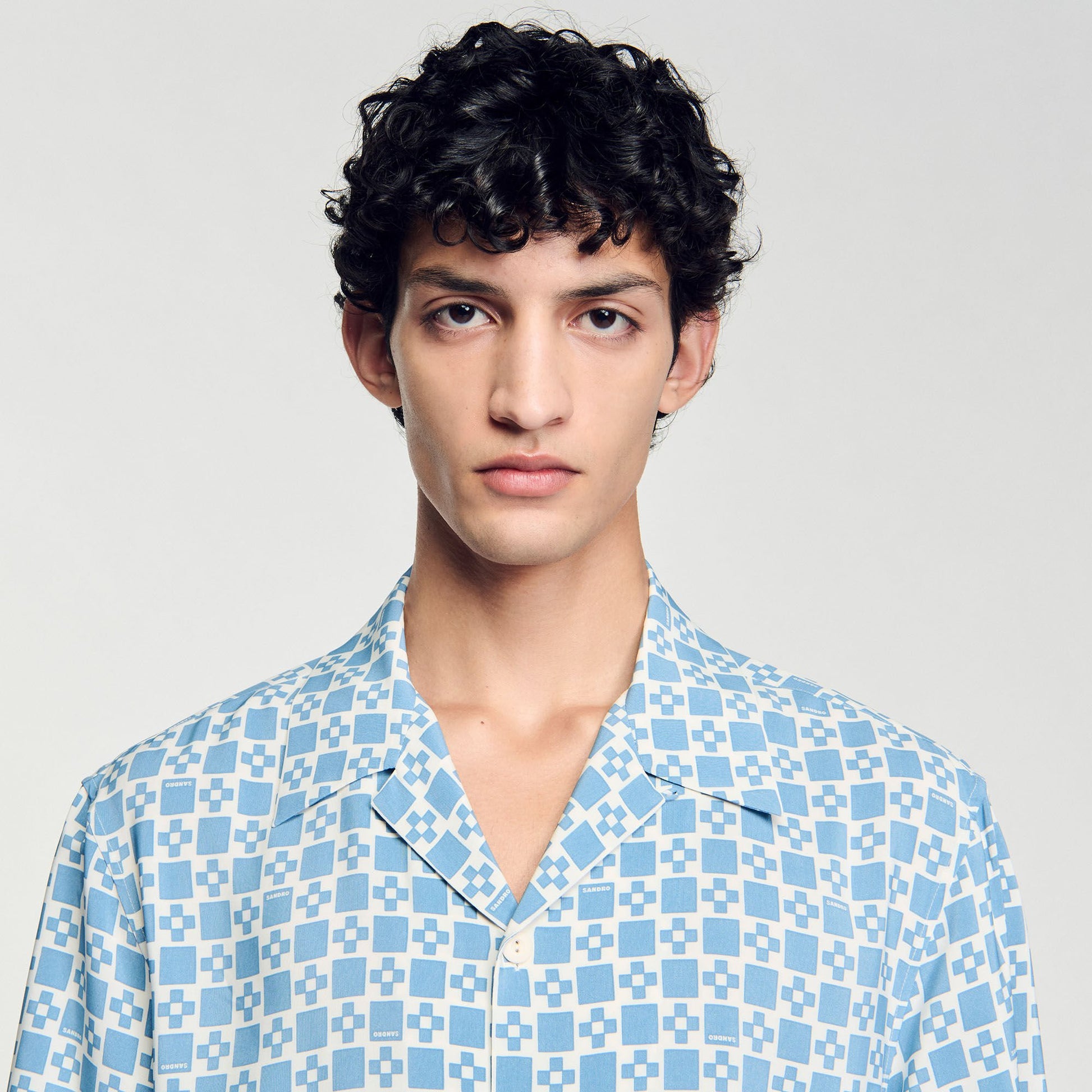 Sandro Square Cross motif flowing shirt Blue Sky