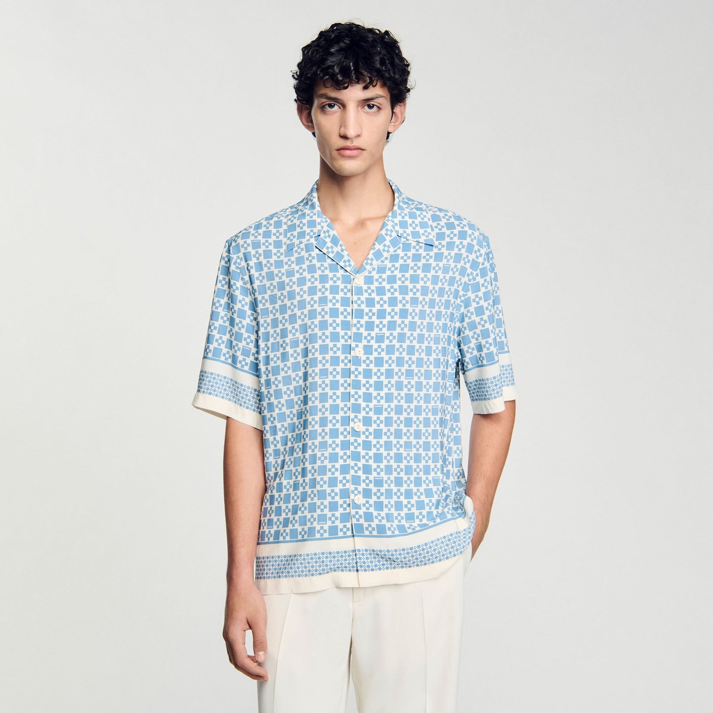 Sandro Square Cross motif flowing shirt Blue Sky