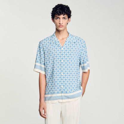 Sandro Square Cross motif flowing shirt Blue Sky